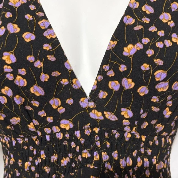 Free People Pretty Baby Black Floral Backless Dress Size SP - Picture 4 of 9
